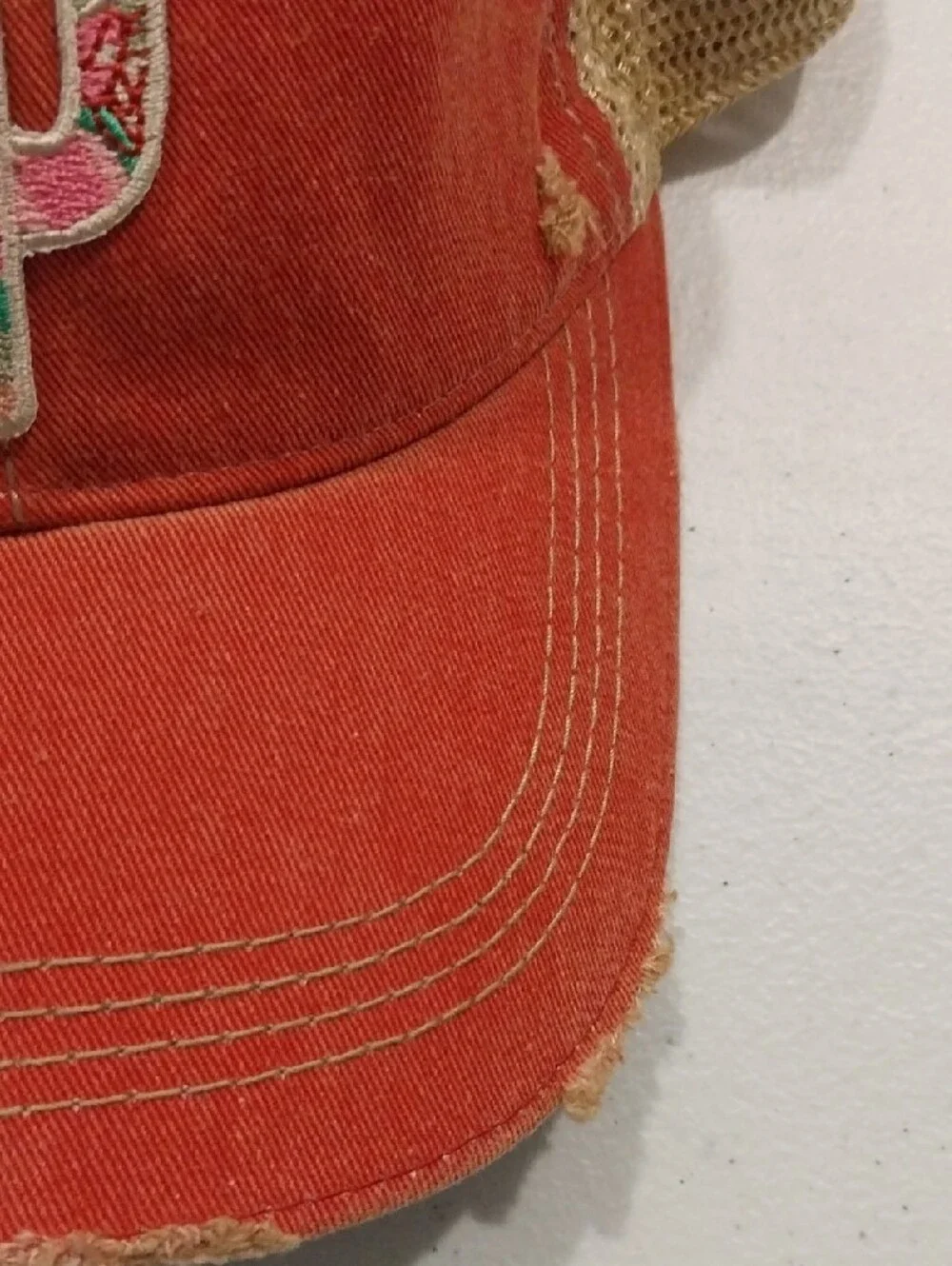 Distressed Red Cap with Floral Cactus Patch NWOT
